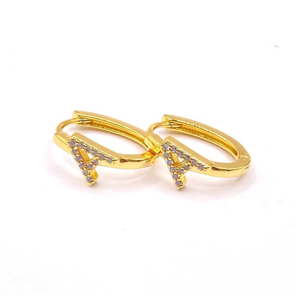 Gold Initial A Oval Hoop Earrings